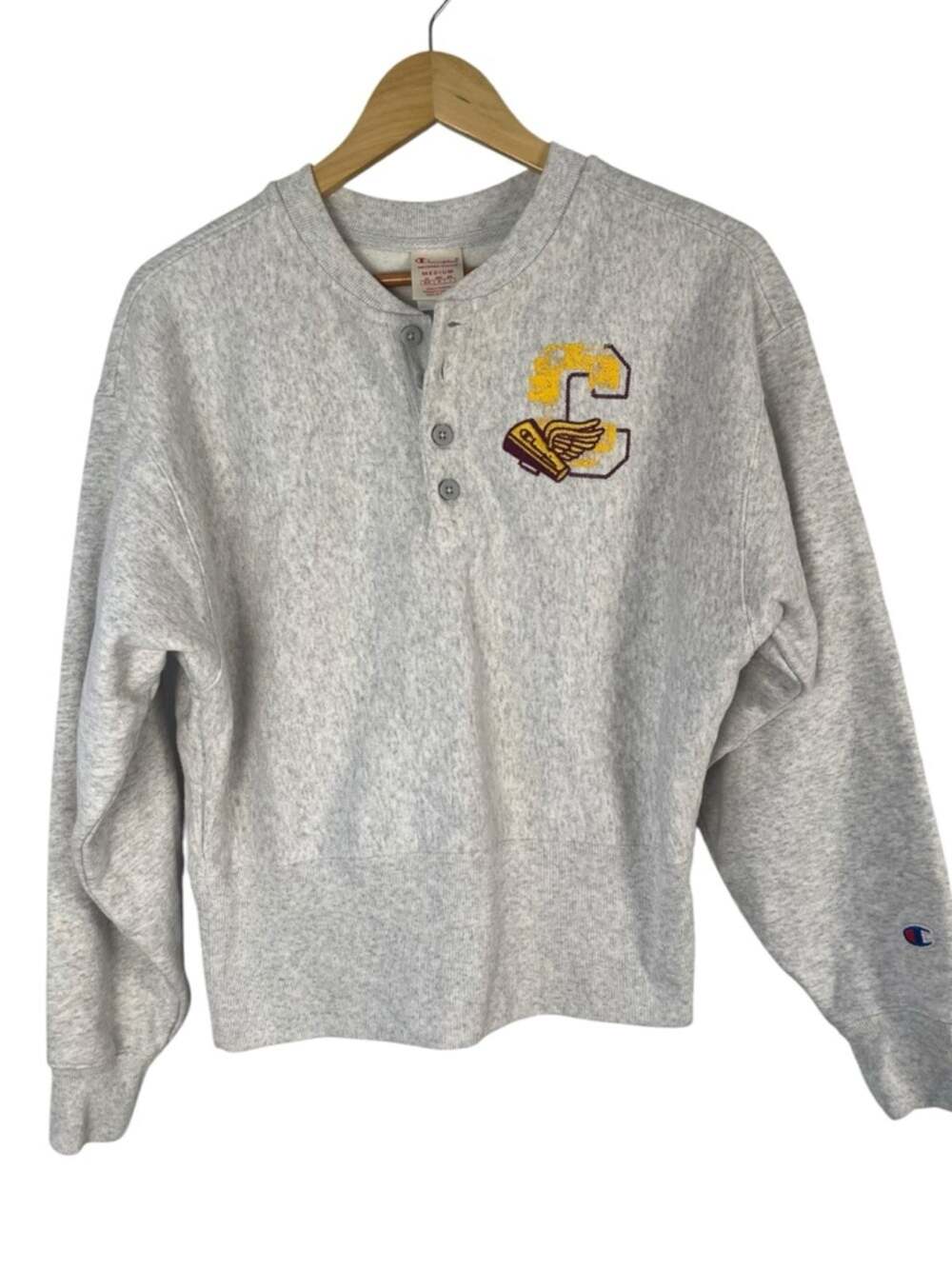 Champion Heather Grey Reverse Weave Henley Sweatshirt Womens Medium Cheerleader
